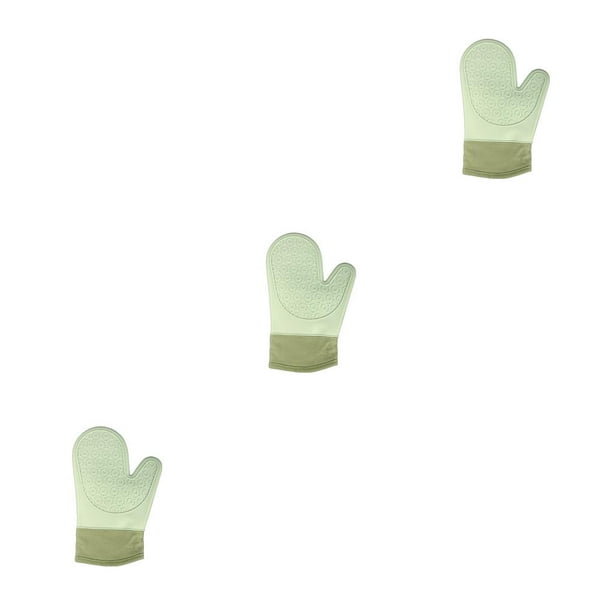 Inteprter Manoplas de silicona Guantes Horno Aislamiento ignífugo Microondas Cocina Barbacoa Hogar Herramienta para hornear Verde Type1 NO1