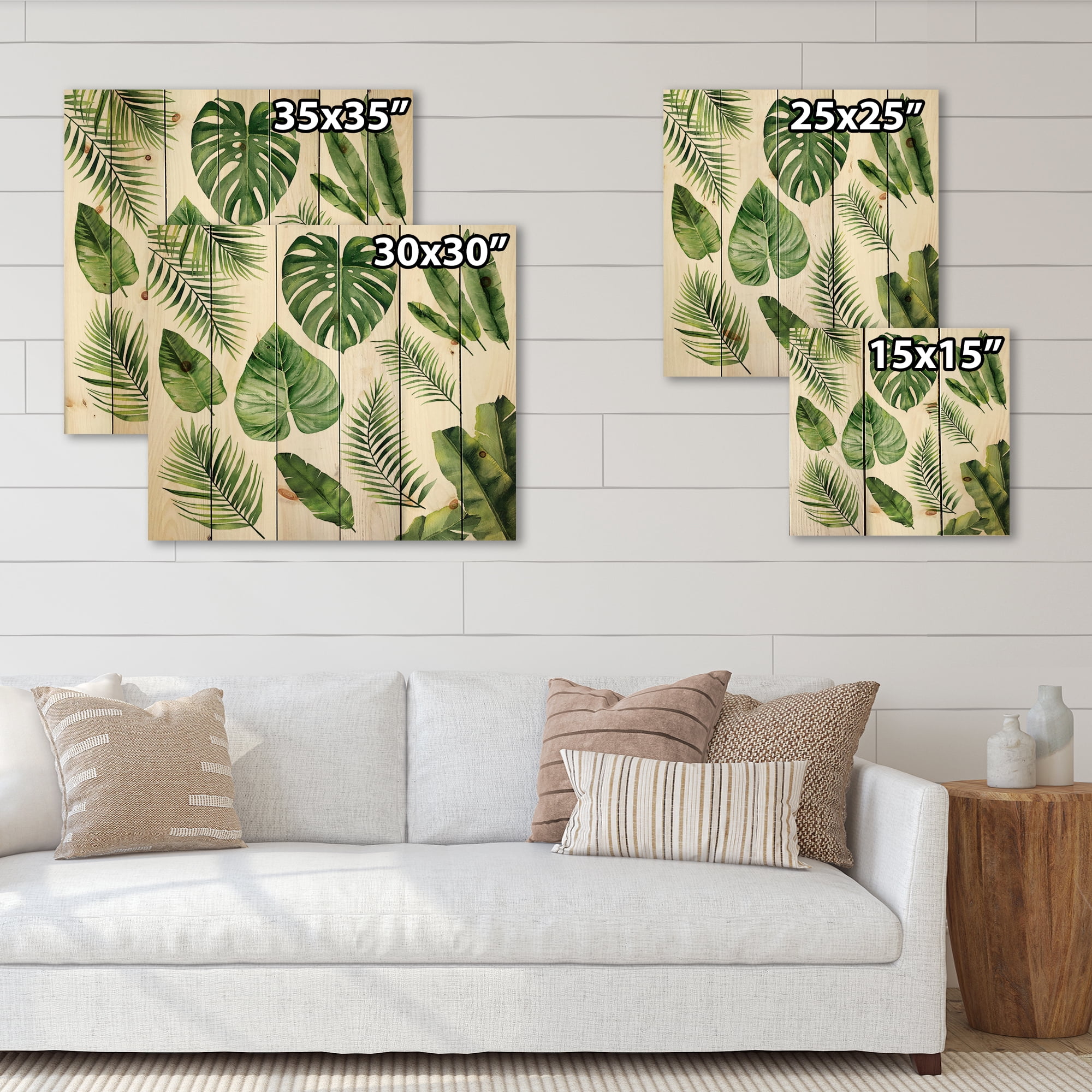 Designart 'Close Up Of Tropical Leaf Of Monstera V' Farmhouse Print on Natural Pine Wood