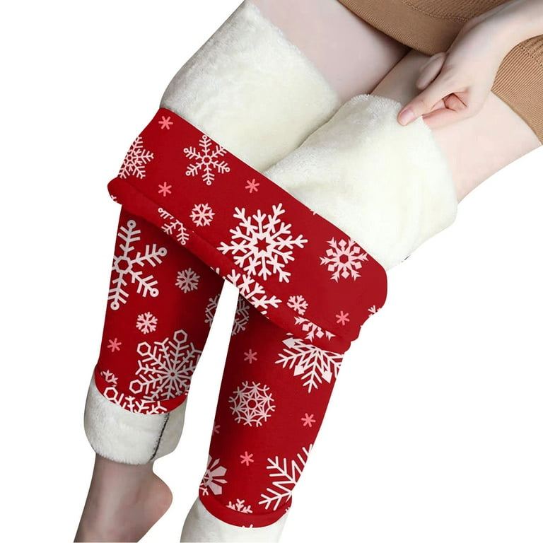 Womens Christmas Leggings High Waist Fleece Lined Winter Warm Yoga