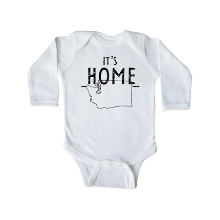 

Inktastic It s Home- State of Washington Outline Distressed Text Gift Baby Boy or Baby Girl Long Sleeve Bodysuit