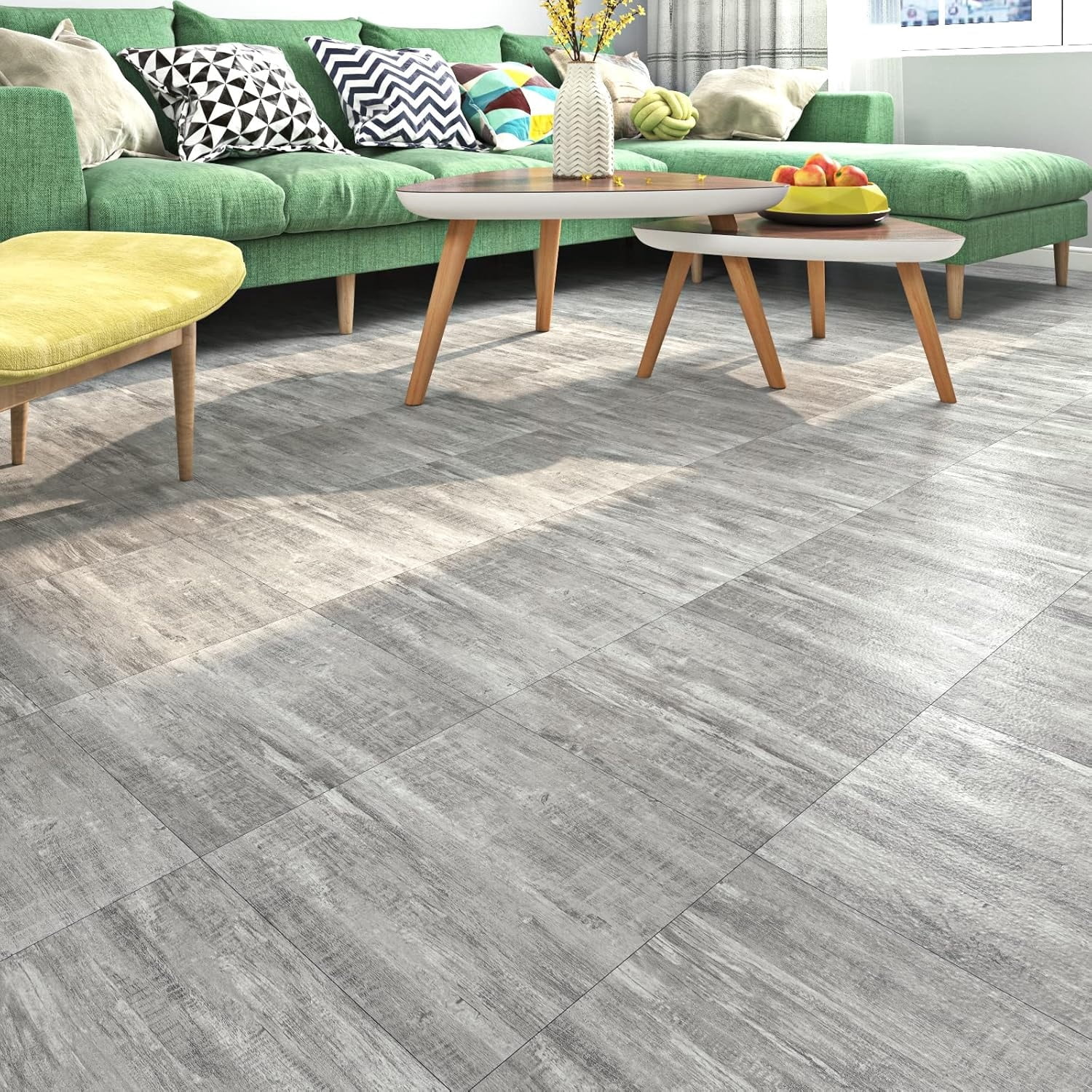 32-Tiles Stick on Floor Tiles Waterproof Peel and Stick Floor Tile for Kitchen Bathroom Bedroom Floors Retro Easy Vinyl Flooring Peel and Stick 12X12 Light Grey Wood Laminate Flooring