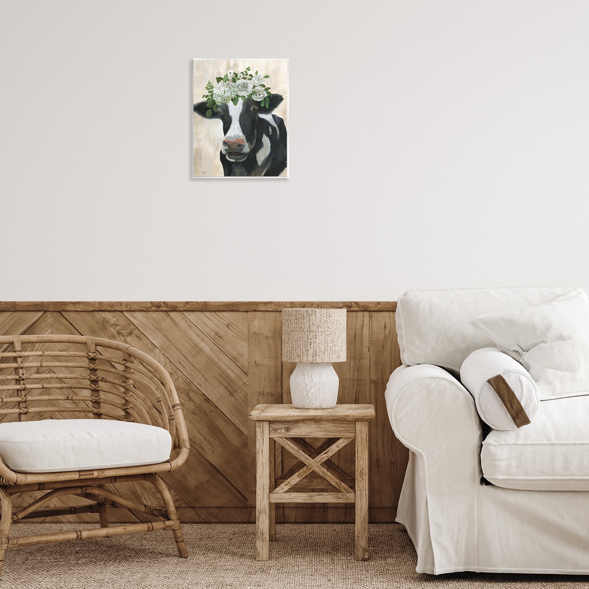Stupell Industries Floral Crown Cow Animals & Insects Painting Unframed Art Print Wall Art, 11 x 14