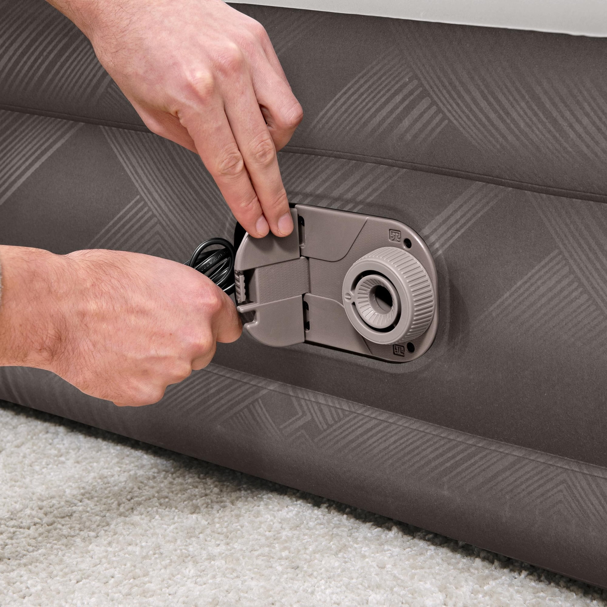 Bestway: Tough Guard 14" Air Mattress - Queen - Built-in A/C Pump, Inflatable Indoor Airbed, Wave Beam Construction, Storage Carry Bag, Luxe Surface