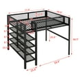 thumbnail image 5 of Full Loft Bed with 4-Tier Storage Shelves, Metal Loft Bed Frame with Safety Guardrail, Full Size Loft Bed for Teens Juniors Adults, Noise-Free, No Box Spring Needed, Black, 5 of 9