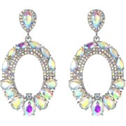 Wedding Bridal Rhinestone Marquise Teardrop Cluster Oval Dangle Earrings for Women - Iridescent AB Sil | Ideal Gift for Special Moments
