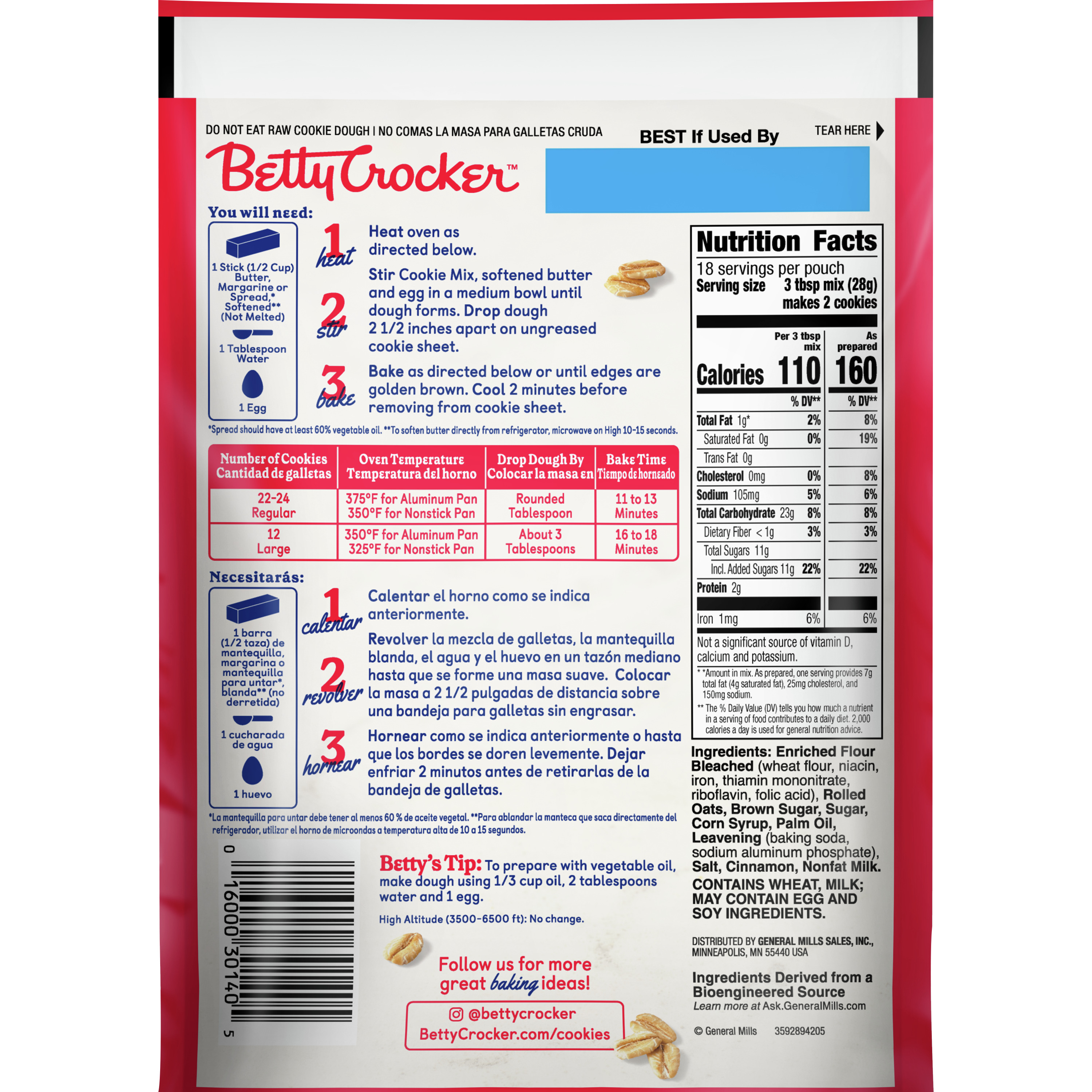 Betty Crocker Oatmeal Cookie Mix 175 Oz 3508