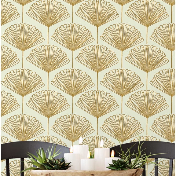 S4Sassy Self-Stick Decorative Wallpaper, Plam Leaf Wall Paper, Vinyl Waterproof Contact Paper, Yellow, 25"X 120" Removable Renter Friendly Walls Covering For Bedroom, Dining Room