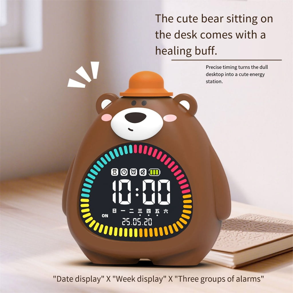 PatungKu Bear Shape Alarm Clock With Nightlight Timer Function Soft Glows Silicones PVC Safe For Children Bedrooms Home Decors