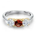 thumbnail image 3 of Gem Stone King 10K Two Tone Gold Red Garnet and White Zirconia Engagement Ring for Women | 2.05 Cttw | Round 5MM | Gemstone January Birthstone | Size 5, 3 of 6