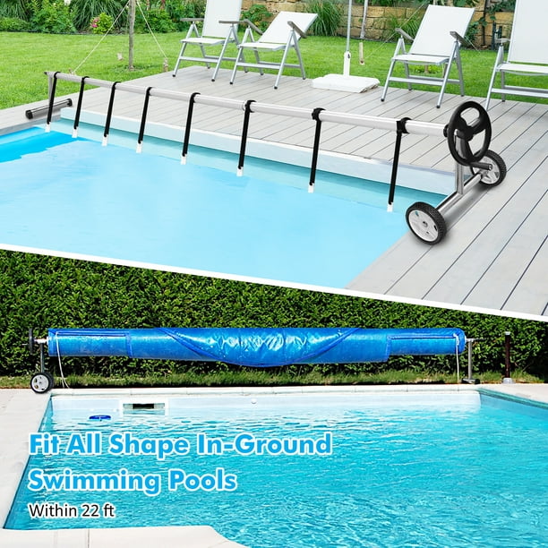 Gymax 22 Ft Pool Cover Reel Set Aluminum In-ground Swimming Solar Cover Reel  