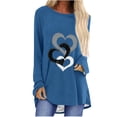 thumbnail image 1 of Long Sleeve Shirts for Women Dressy Casual Crew Neck Hem Flowy Tops Color Block Geometry Printed Oversized Loose Tunic Shirts Graphic Tees for Spring Fall #B06-Orange S, 1 of 4