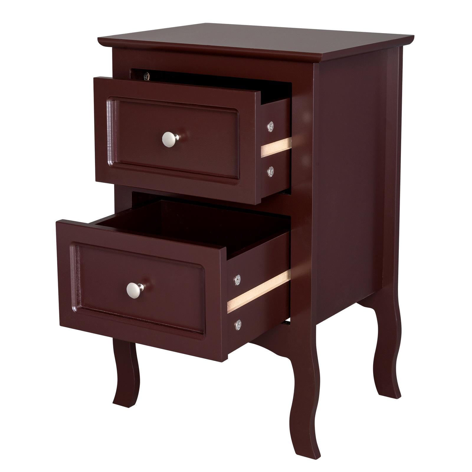 UBesGoo Nightstand, 2-Drawer Bedside Table, Wood End Side, Country Style Set of 2, Brown