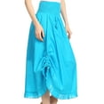 thumbnail image 3 of Sakkas Coco Long Cotton Ruffle Skirt with Pockets and Elastic Waistband - Turq - One Size Regular, 3 of 4