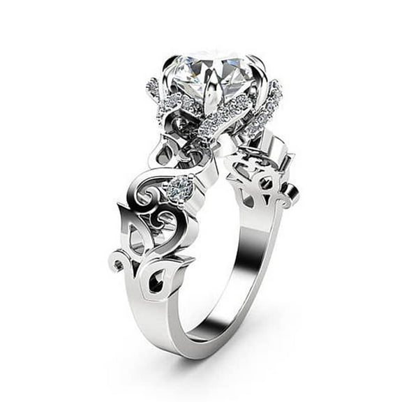 HeartsAndYou 2.3ct Round Cut Moissanite Engagement Ring for Women 18k White Gold over Silver Leaf Filigree