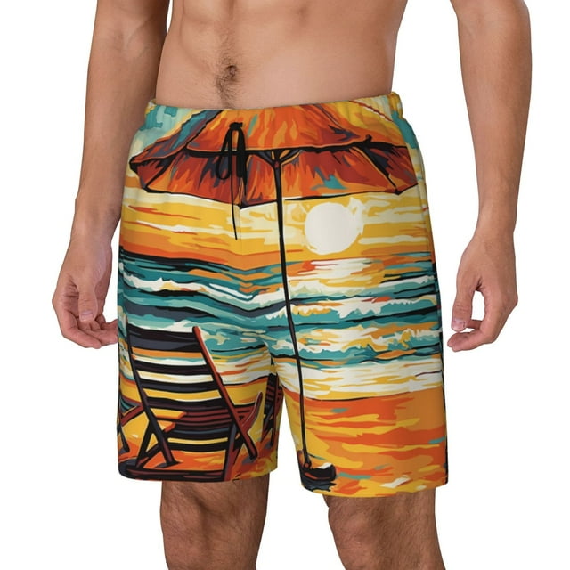 Disketp Beach Umbrella Sunset for Men's Double Layer Sports Swim Trunks,Stretchy Swim Trunks,Perfect for Swimming, Beach & Sports Activities-X-Large