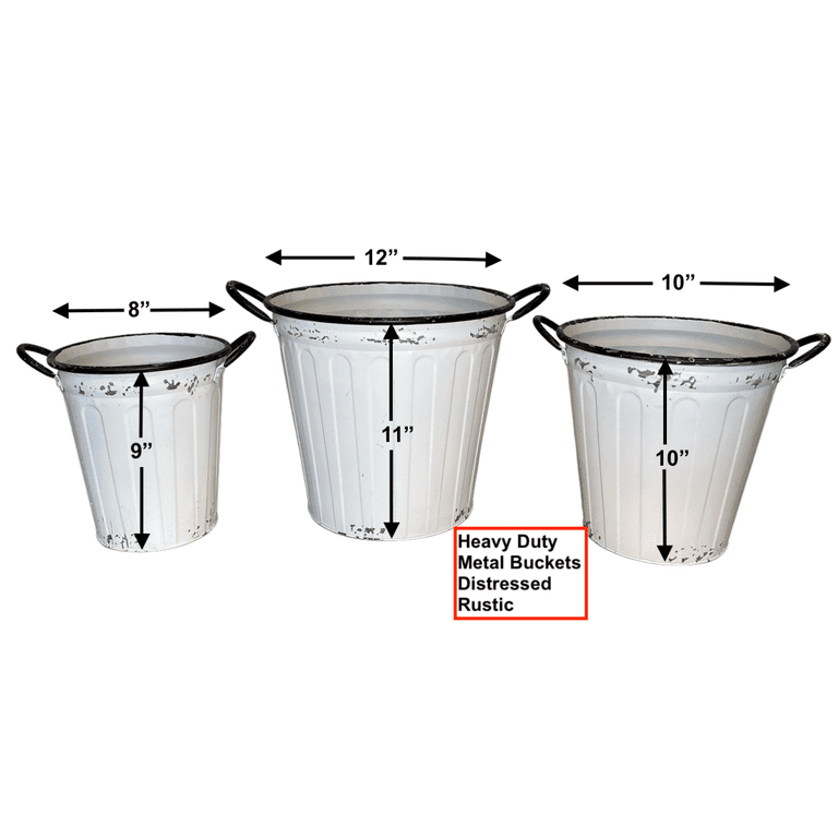 10pcs Large Galvanized Metal Buckets with Handles Metallic Pails