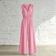 thumbnail image 7 of Womens V Neck Casual Dressy Jumpsuits Smocked Zip Up Sleeveless Wide Leg Jumpsuit Summer Teacher Work Outfit Pink XXXL(XXXL), 7 of 7