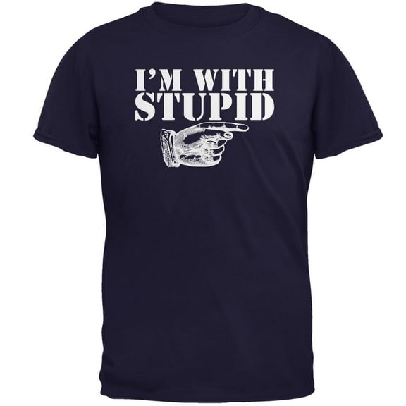 I'm With Stupid Left Funny Navy Adult T-Shirt - 2X-Large