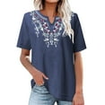 thumbnail image 2 of LMKIHUSA Womens Cotton Linen Short Sleeve Shirts 2024 Summer Mexican Embroidered Tops Women Casual Cut V Neck Peasant Tunic Dressy Loose Fit Blouse,Navy,M, 2 of 5