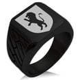 thumbnail image 1 of Stainless Steel Lion Courage Coat of Arms Shield Geometric Pattern Biker Style Polished Ring, 1 of 1