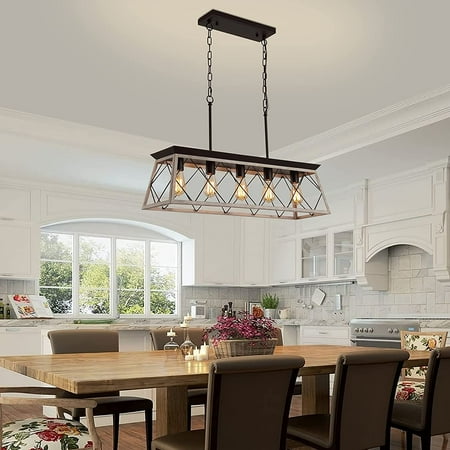 5 Light Kitchen Island Fixtures Farmhouse Rustic Vintage Industrial Country Style Chandelier Oak Orb Linear Geoetric Metal Wood Look Pendant For Dining Room Bar Office Coffee Canada 5 Light Kitchen Island Fixtures, Dining Light Fixtures Farmhouse