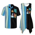 thumbnail image 4 of Psesaysky Hawaiian Couple Set Hawaii Fun Shark Shirts and Midi Dress Blue Stripe Palm Couples Matching Outfit Summer Aloha Shirts Matched Sleeveless Flared Sundress for Beach/Party, 4 of 7