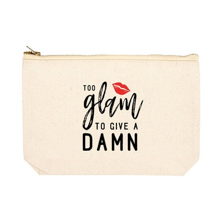 Koyal Wholesale Funny Makeup Bag Canvas Cosmetic Bag with Zipper Too Glam To Give A Damn Makeup Pouch 6.5 x 9 Inch