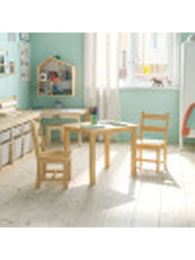 Emma + Oliver Kids 3 Piece Solid Hardwood Table and Chair Set for Playroom, Kitchen - Natural