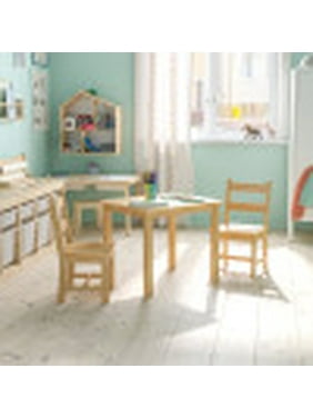 Emma + Oliver Kids 3 Piece Solid Hardwood Table and Chair Set for Playroom, Kitchen - Natural