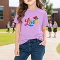 thumbnail image 5 of Kids Rainbow Love Heart T-Shirt | Girls Casual Graphic Tee | Purple Short Sleeve Valentine's Day Cotton Top,Size 9 T, 5 of 9