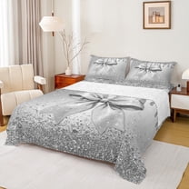 Manfei Sequin Print Bed Sheets Twin, Princess Fashion Bowknot Twin Sheet Sets, Grey Bedding Sets Twin Size, Super Cozy Room Decor, 3 Pieces