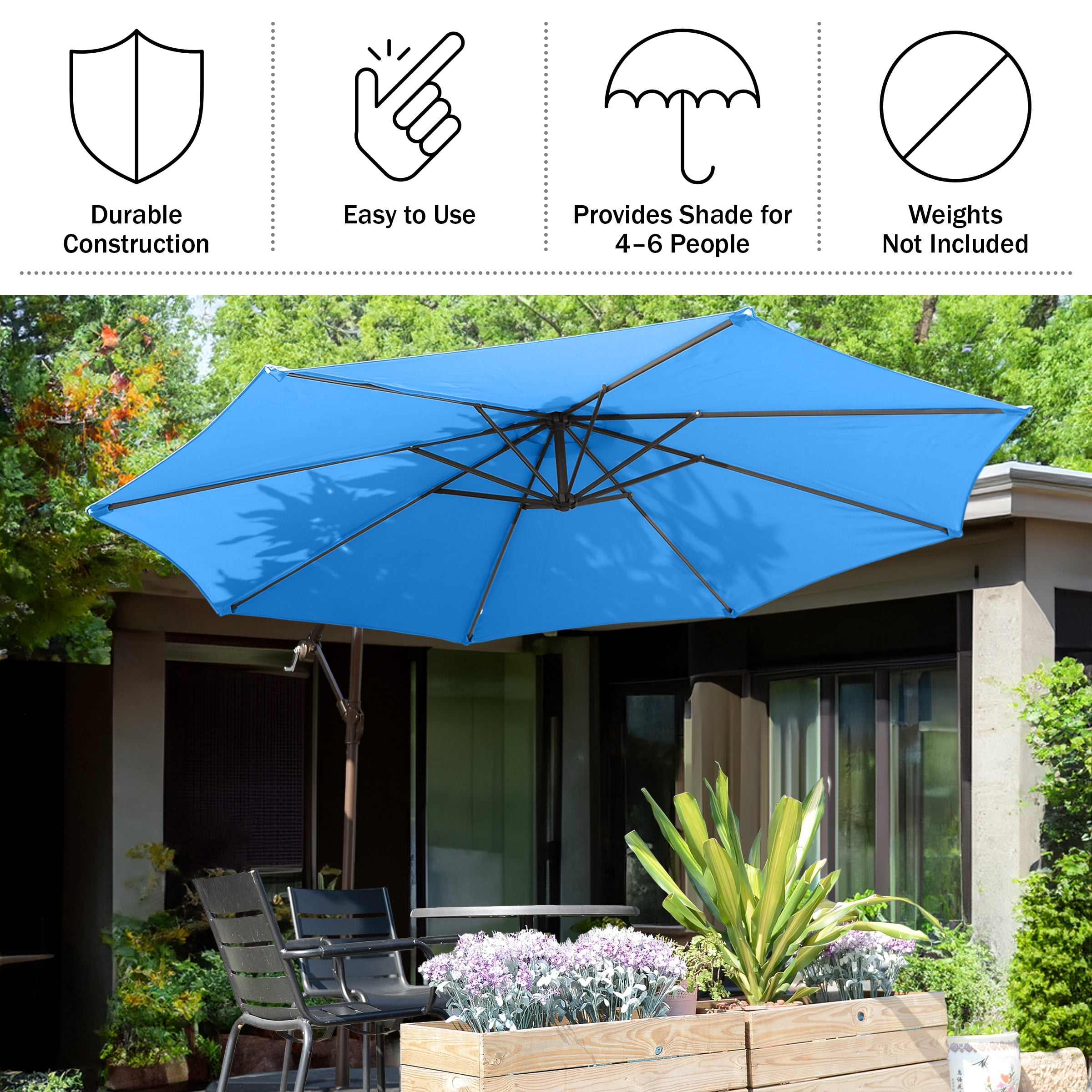Cantilever Umbrella - 10FT Offset Outdoor Patio Umbrella with Tilt, Blue