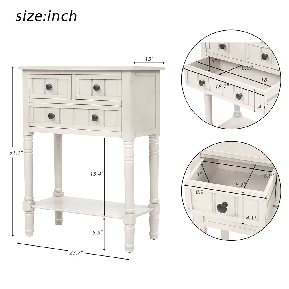 Lowestbest Solid Console Table, Slim Sofa Table with Bottom Shelf and Storage Drawers, Narrow Table for Living Room, Easy Assembly, White