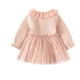 thumbnail image 6 of Odeerbi Infant Girls Long Sleeve Bodysuit Tulle Dress Striped Ruffle Cotton Dress Spring Fall Cute Flower Collar Dress Infant Girls Clothes, 6 of 6