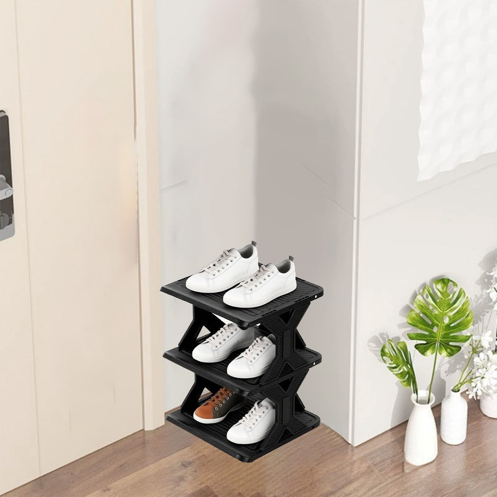 Merryso Plastic Small Shoe Rack - Tool-Free Install, Ventilated, for Entryway/Bedroom, 13.4x10.6x10.2in