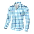 thumbnail image 5 of BiZtdJrK Plaid Button Down Dress Shirt for Men Long Sleeve Checkered Shirts Casual Lapel Plaid Work Tops Christmas Gifts, Sky Blue, L, 5 of 9