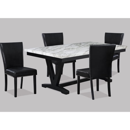 White Marble Top - Wood Frame Table - Everyday Dining - Five-piece Set