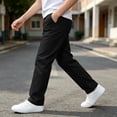 thumbnail image 4 of Boys Chino Pants with Pockets, Twill Slim Fit Straight Leg Elastic Waist Casual Pants with Side Pockets Kids School Uniform for 5-15 Years Old School Daily Wear, 4 of 8