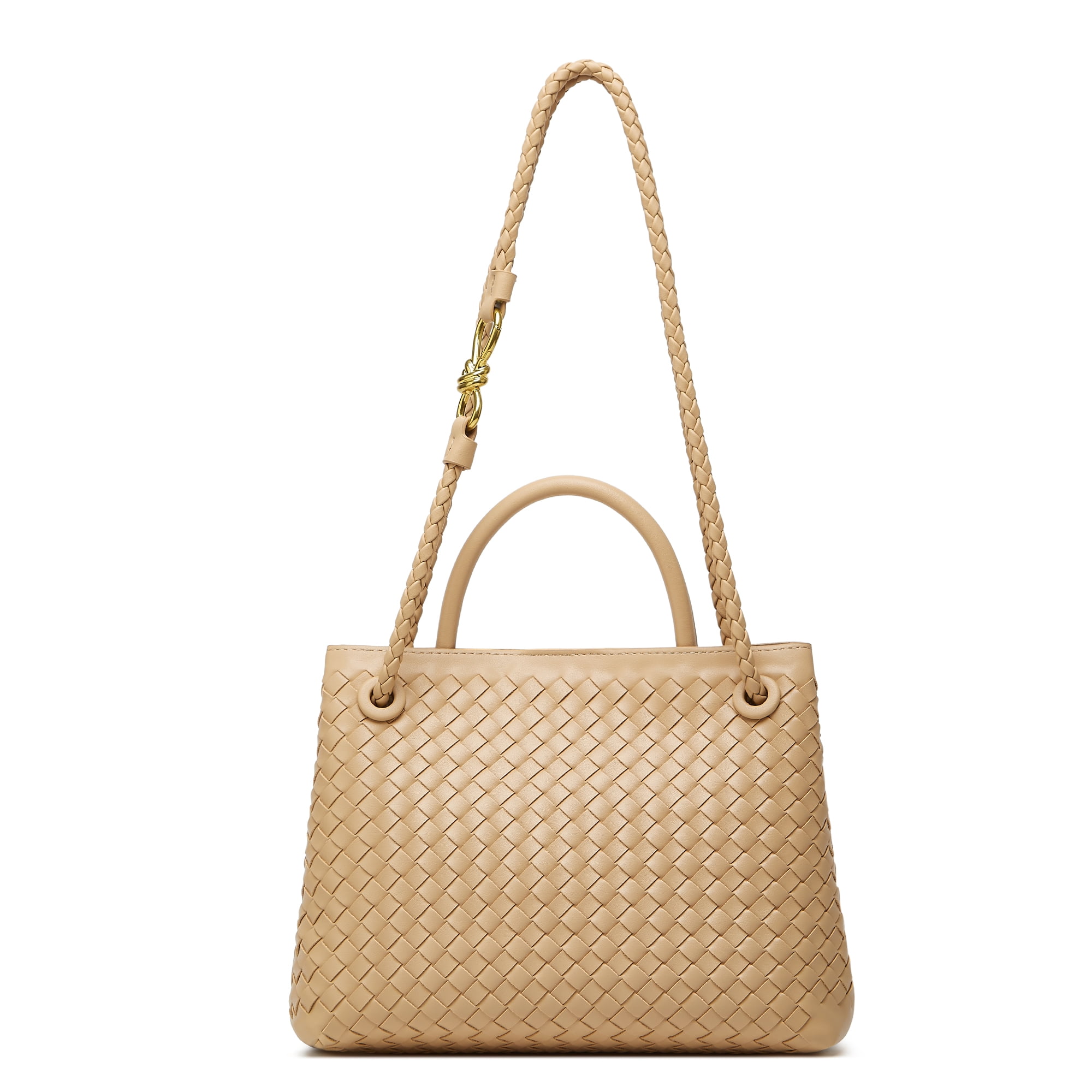 Woven Bags for Women Crossbody Handbag: Vegan Leather Small Tote Purse - Trendy Shoulder Handbags and Purses - Bowknot Satchel Purses (Apricot)