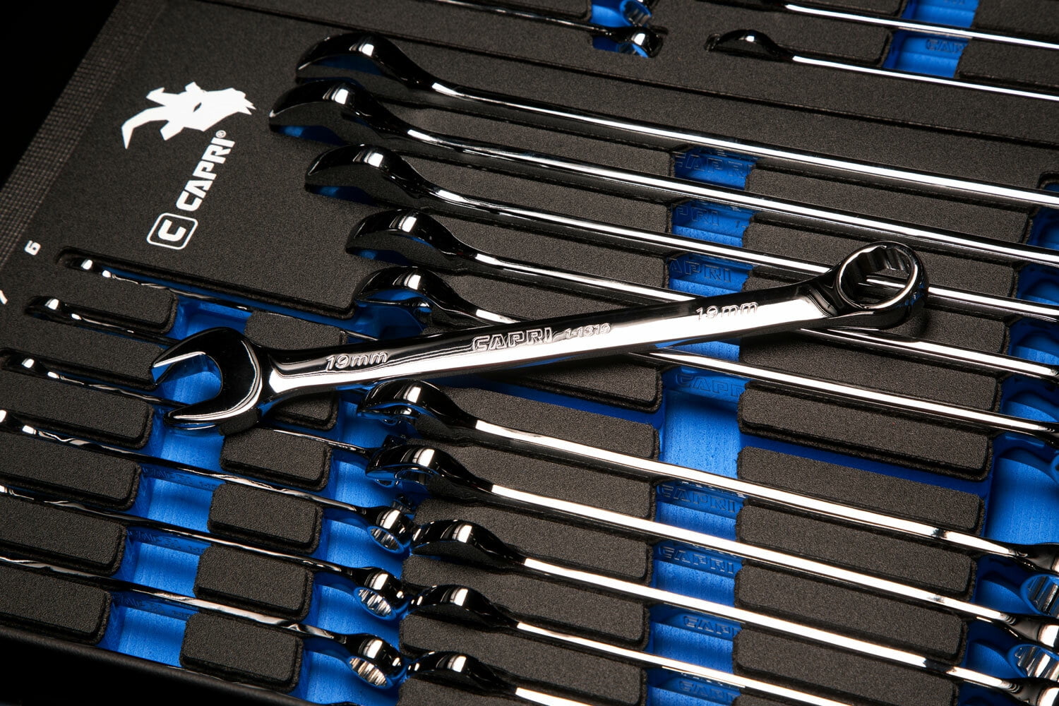 Capri Tools Combination Wrench Set, 19-Piece, Metric, Mechanic's Tray