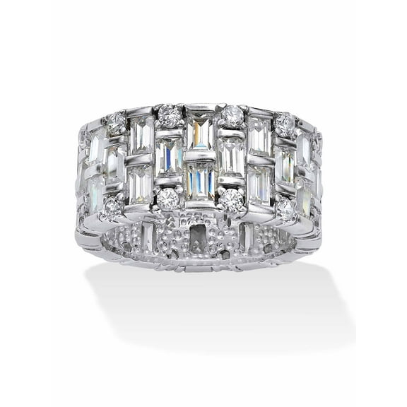 PalmBeach Jewelry 5.12 TCW Baguette Cubic Zirconia Eternity Band in Platinum-plated Sterling Silver