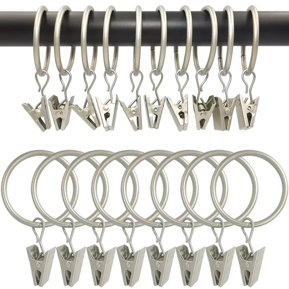 Anillos para cortinas WeekSight, paquete de 100 unidades, plata mate con clips
