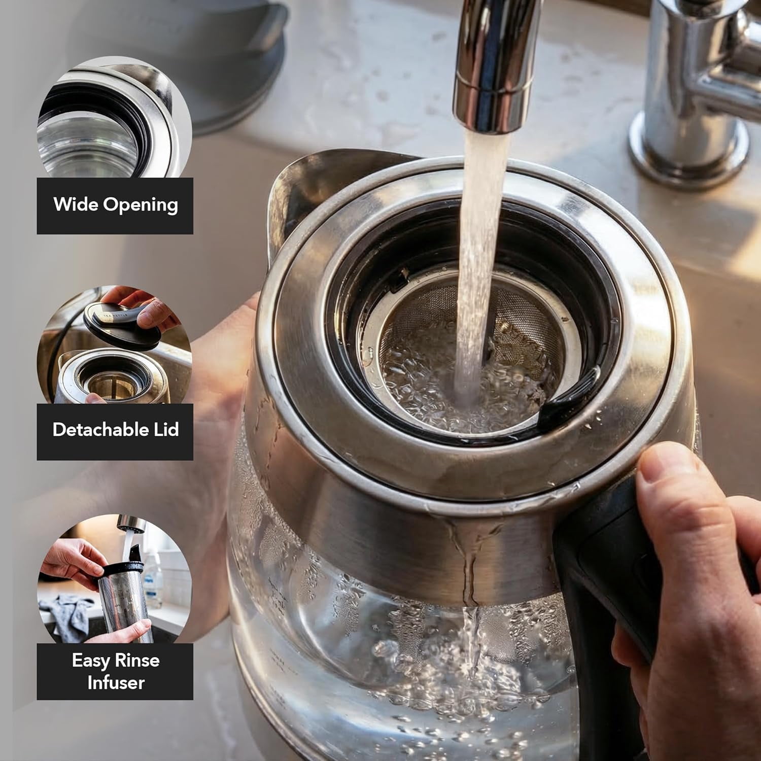 OVENTE Electric Glass Kettle Hot Water Boiler 1.8 Liter BPA Free 1500W, Set Temperature Control, Auto Shut Off, Portable Tea Kettle & Instant Water Heater + Stainless Steel Infuser - KG6610S