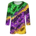 thumbnail image 5 of YUGYXL Deals Women's Mardi Gras 3/4 Length Sleeve Shirts Novelty Tie Dye Loose Comfy Tshirts Ladies Crew Neck Tunic Fit Tees Celebration Carnival Party Tops Clearance Sales, 5 of 5