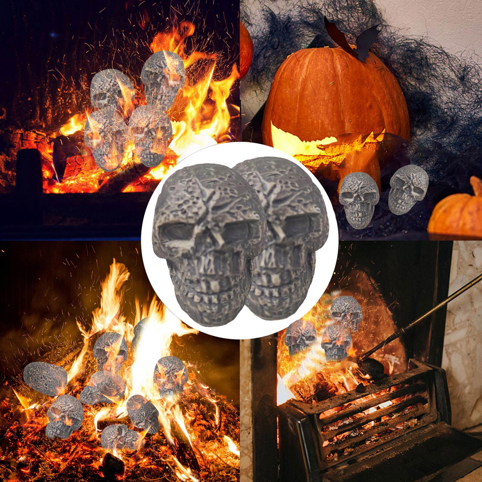 Snorda Reusable Halloween Firepit Skull Fire Logs,Human Skull  Ceramic,Fireproof Skull Fire Pile Up Halloween Decor For Party, BBQ,  Bonfire, Campfires, Fireplaces