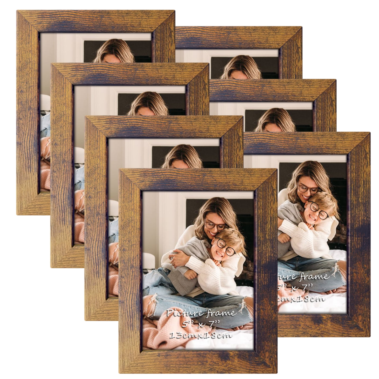 7 Pack 5x7 Picture Frames Brown, Wall Mount and Tabletop Display
