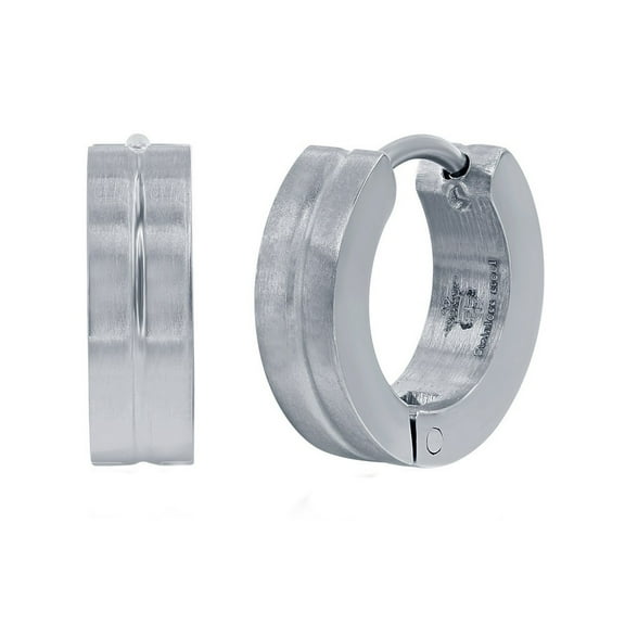 Black Jack Rhodium Plated Stainless Steel 13mm Huggie Hoop Mens Earrings