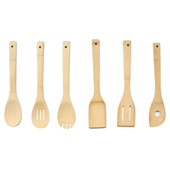 6 Pcs Bamboo Cooking Utensil Set Kitchen Wooden Spoons Spatula Tools