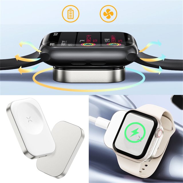 Cargador inalámbrico portátil, soporte de carga inalámbrico magnético para iOS Watch Series 8/Ultra/SE/7/6/5/4/3/2/1, diseño de aleación, carga rápida de 3,5 W.