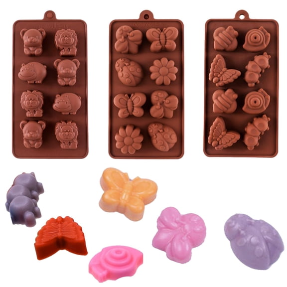 Silicone Molds Non-stick Chocolate Candy Mold,Soap Molds,Silicone Baking mold Making Kit, Set of 3 Forest Theme with Different Shapes Animals,Lovely & Fun